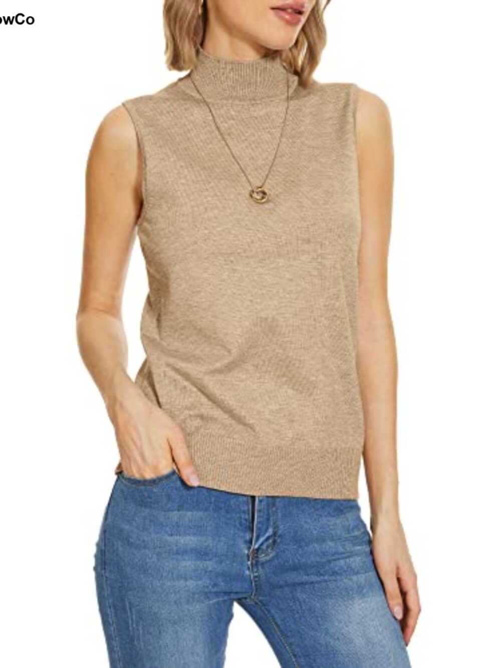Sleeveless Turtleneck Mock Neck Sweater Vest Rayon Blend